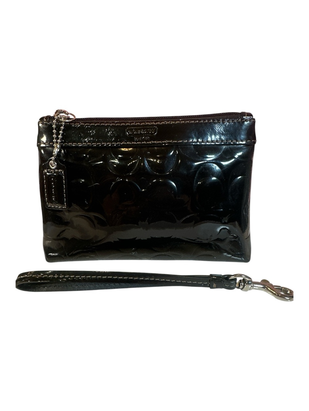 COACH Signature Stitch Black Embossed Patent Leather Wristlet - Picture 3 of 13